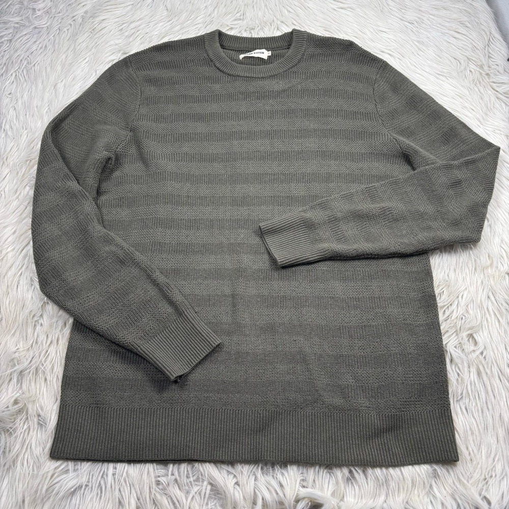 Taylor Stitch Men's L (42) Green Textured Knit Stripe Hugo Crew Sweater Preppy